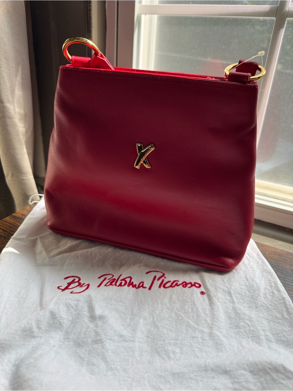 NWT Paloma Picasso Red Leather Shoulder Bag with Gold Hardware